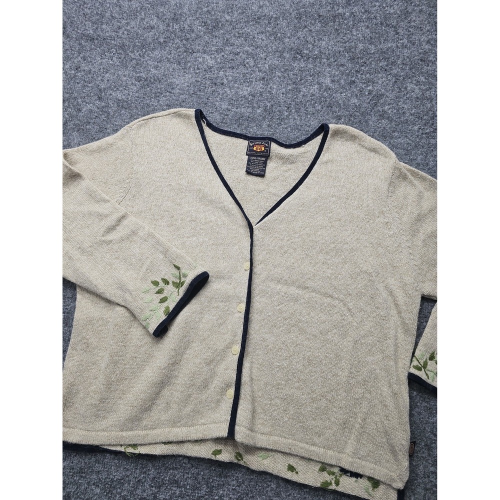 Route 66 Sweater Womens Large Crop Floral Accent Wool Blend Light Weight